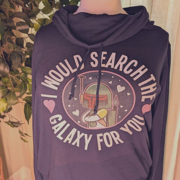 💙 Junior's Plus Size Star Wars Boba Fett Heart Cowlneck Sweatshirt 💙 - Picture 1 of 3